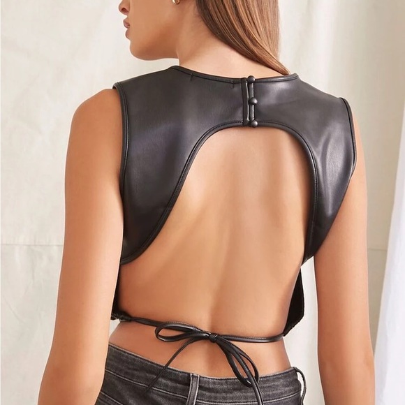 EUC forever 21 faux leather open back tie tank - Picture 2 of 4